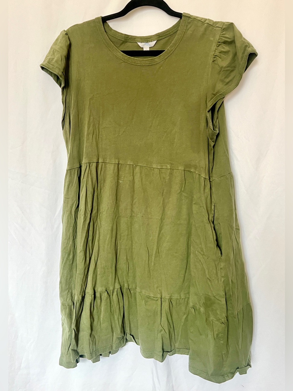 Olive Green Tiered Short Sleeve Dress